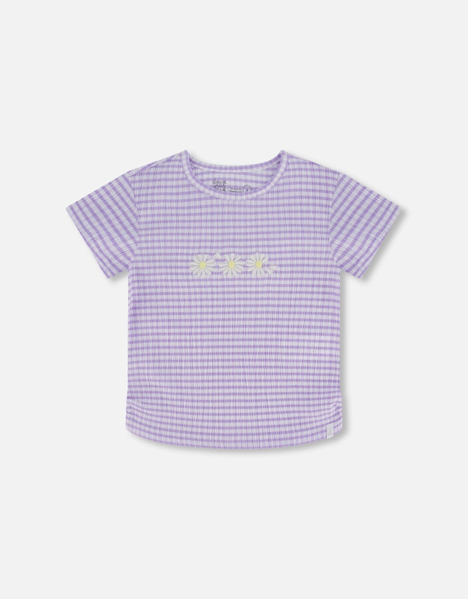 Deux Par Deux Vichy Lilac Crinkle Top w/Flower Applique