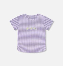 Deux Par Deux Vichy Lilac Crinkle Top w/Flower Applique