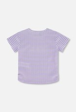 Deux Par Deux Vichy Lilac Crinkle Top w/Flower Applique
