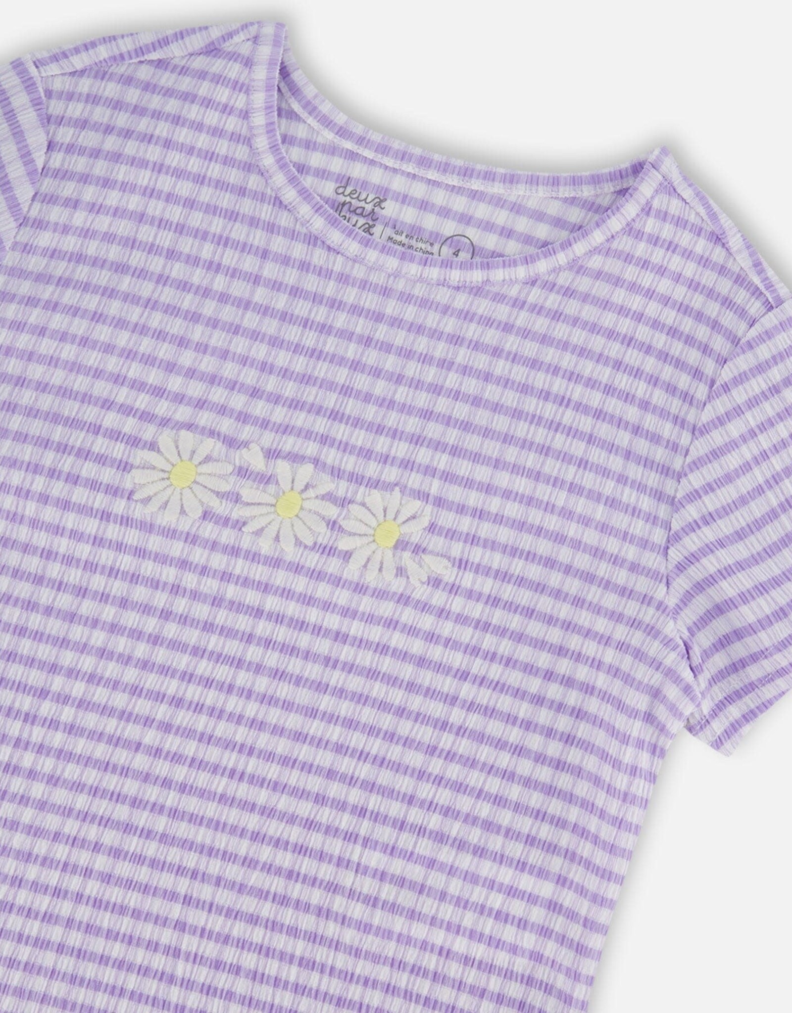 Deux Par Deux Vichy Lilac Crinkle Top w/Flower Applique
