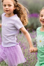 Deux Par Deux Vichy Lilac Crinkle Top w/Flower Applique