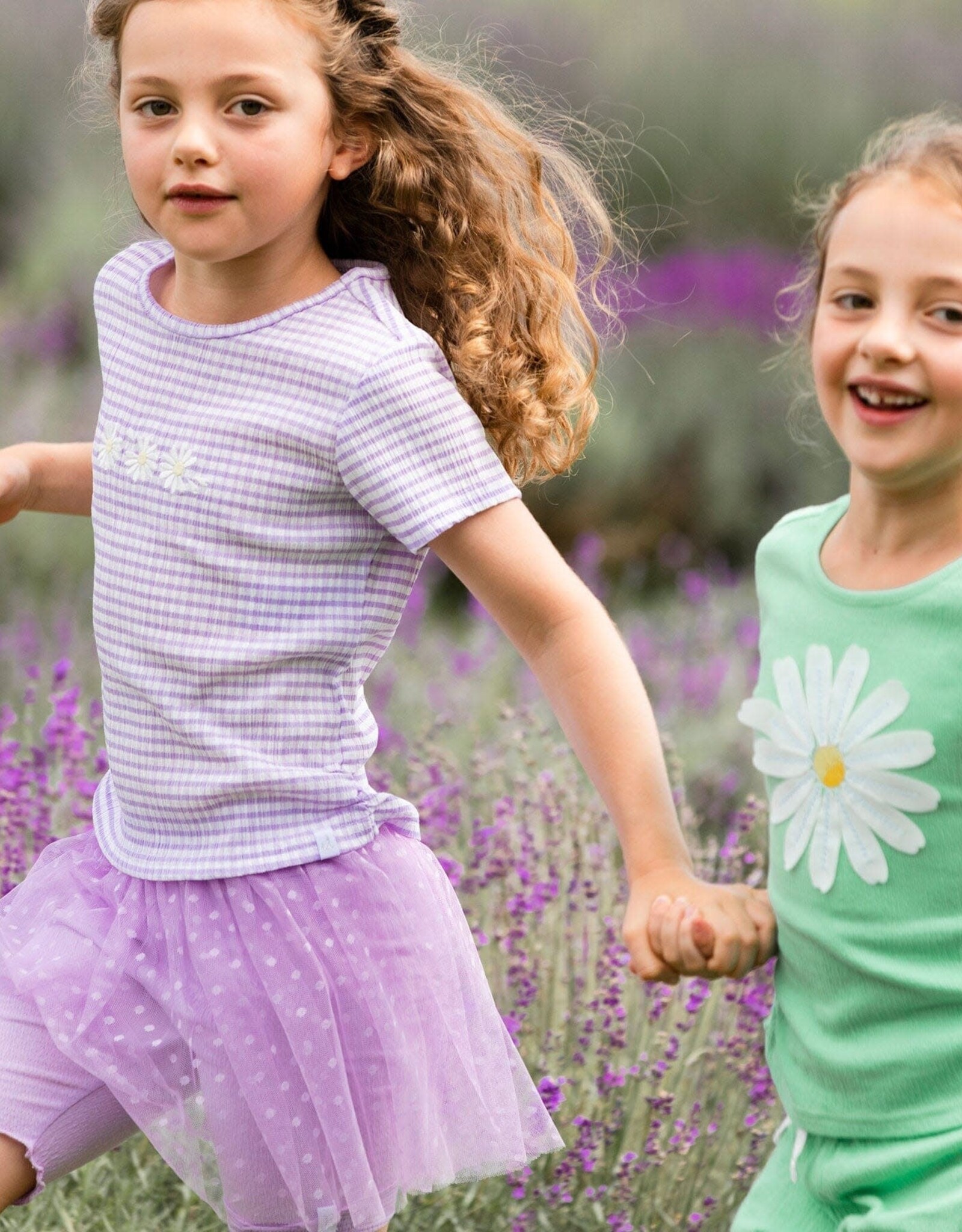 Deux Par Deux Vichy Lilac Crinkle Top w/Flower Applique