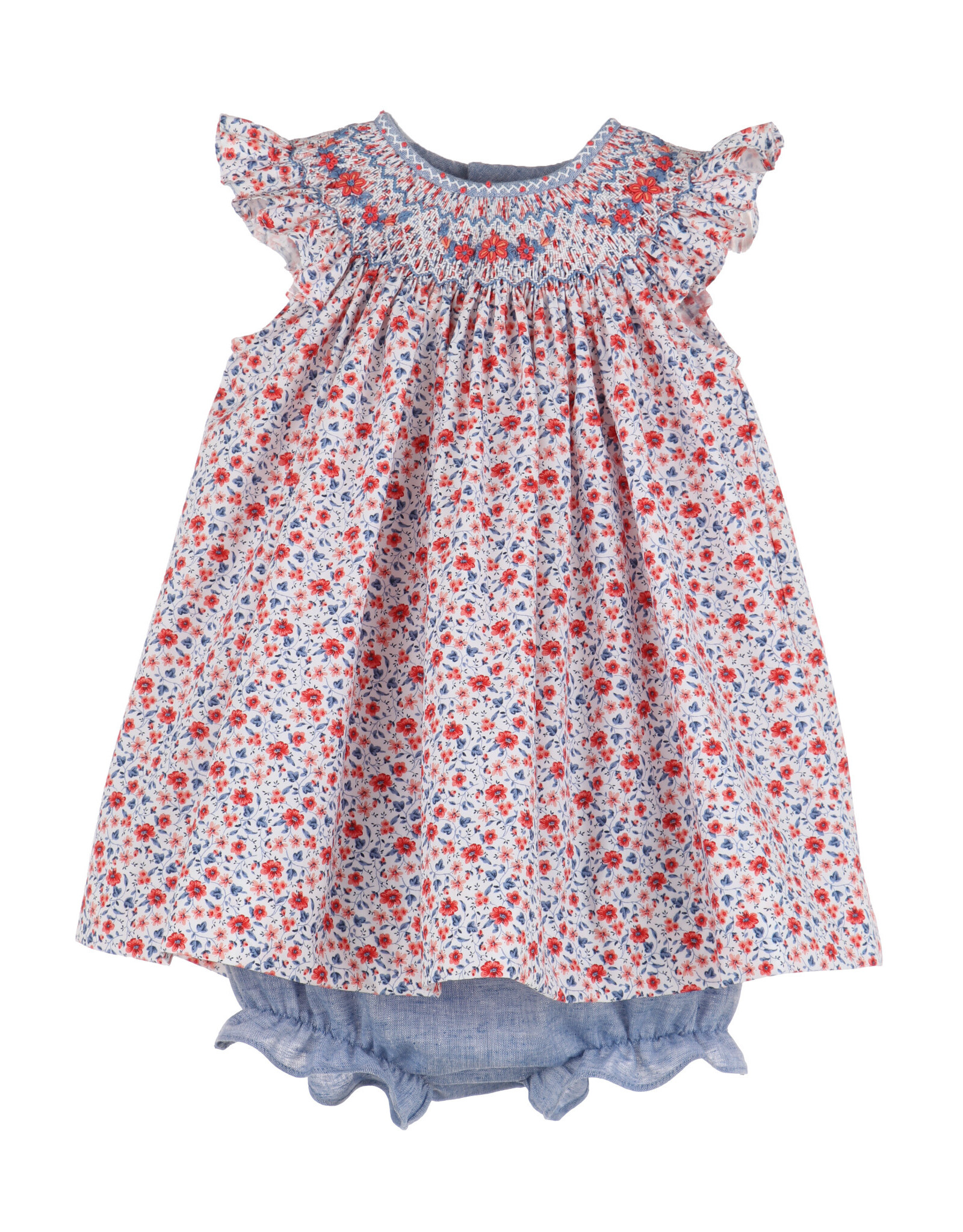 Casero RWB Floral Smocked Bishop Dress
