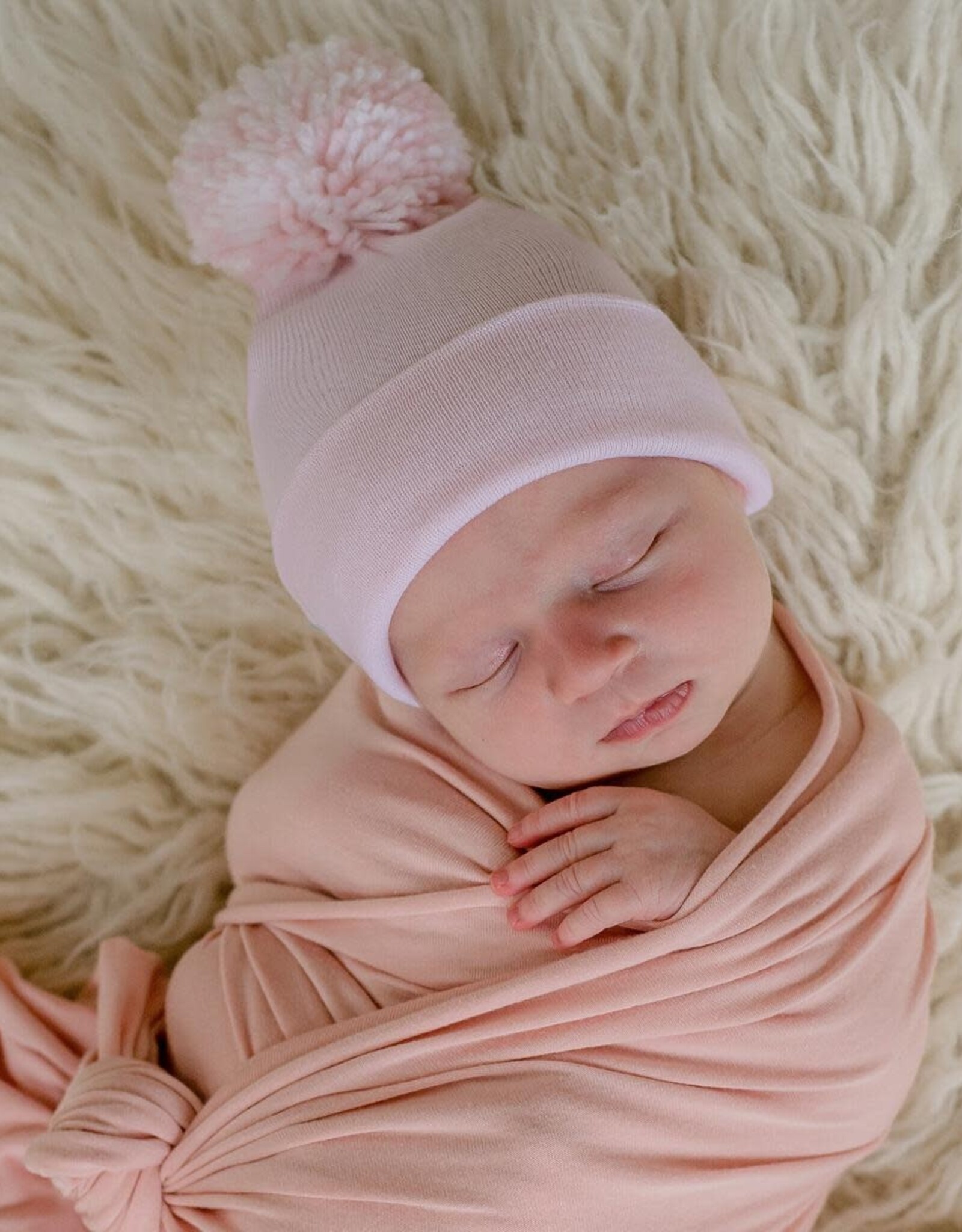 ilybean Nursery Beanie -  Soft Pink Beanie Mixed Pom