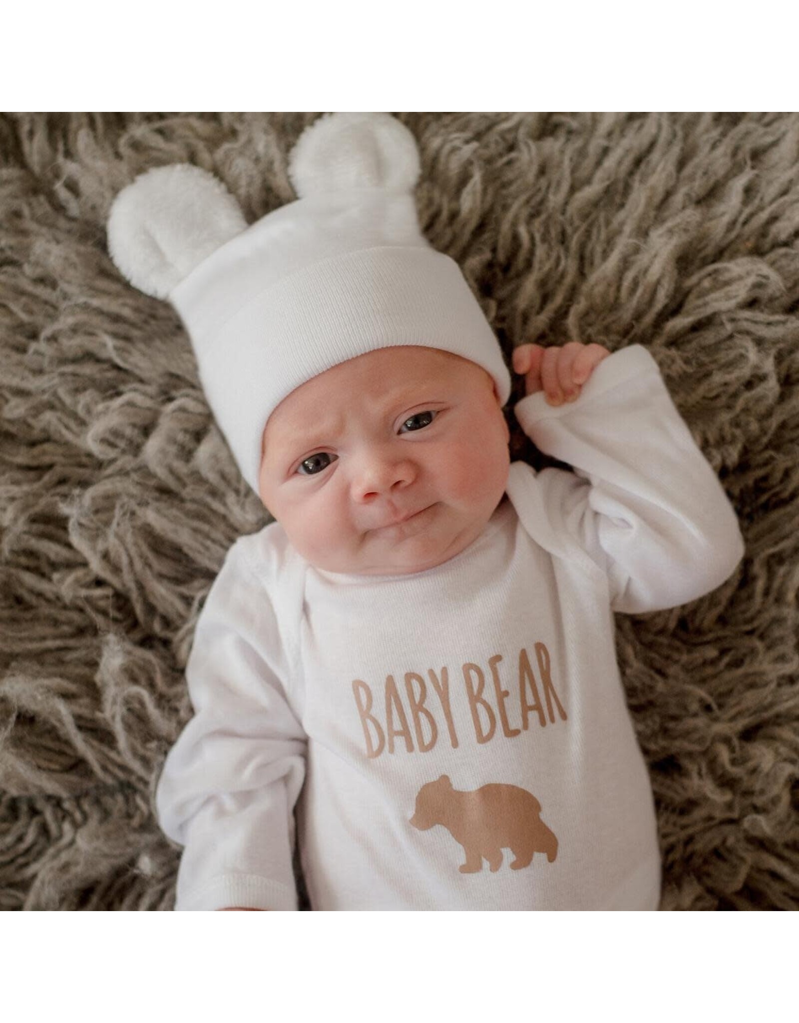ilybean White Baby Bear Nursery Beanie and Onesie Set