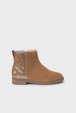 Mayoral Camel Leather Boots with Floral Accent