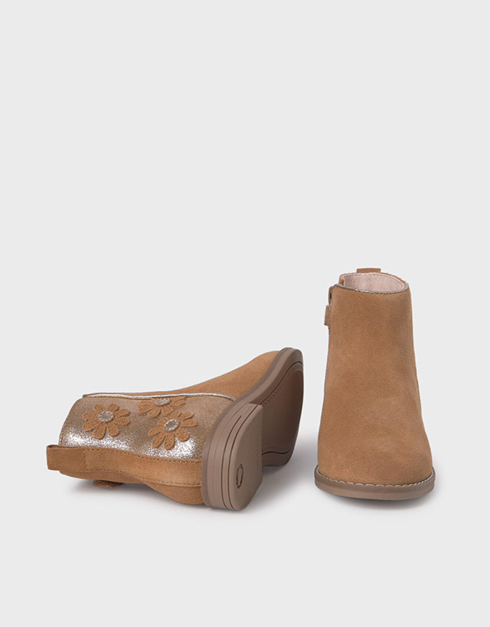 Mayoral Camel Leather Boots with Floral Accent