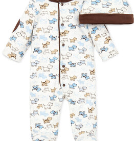 Little Me Cute Puppies Footed One-Piece And Hat
