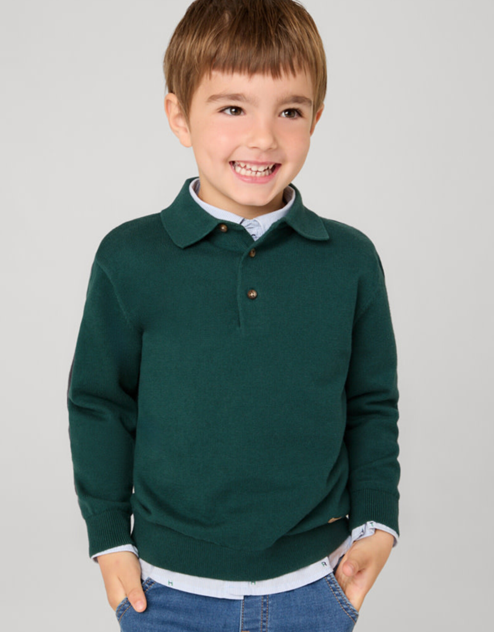 Mayoral Alpine Green Knit Long Sleeve Polo