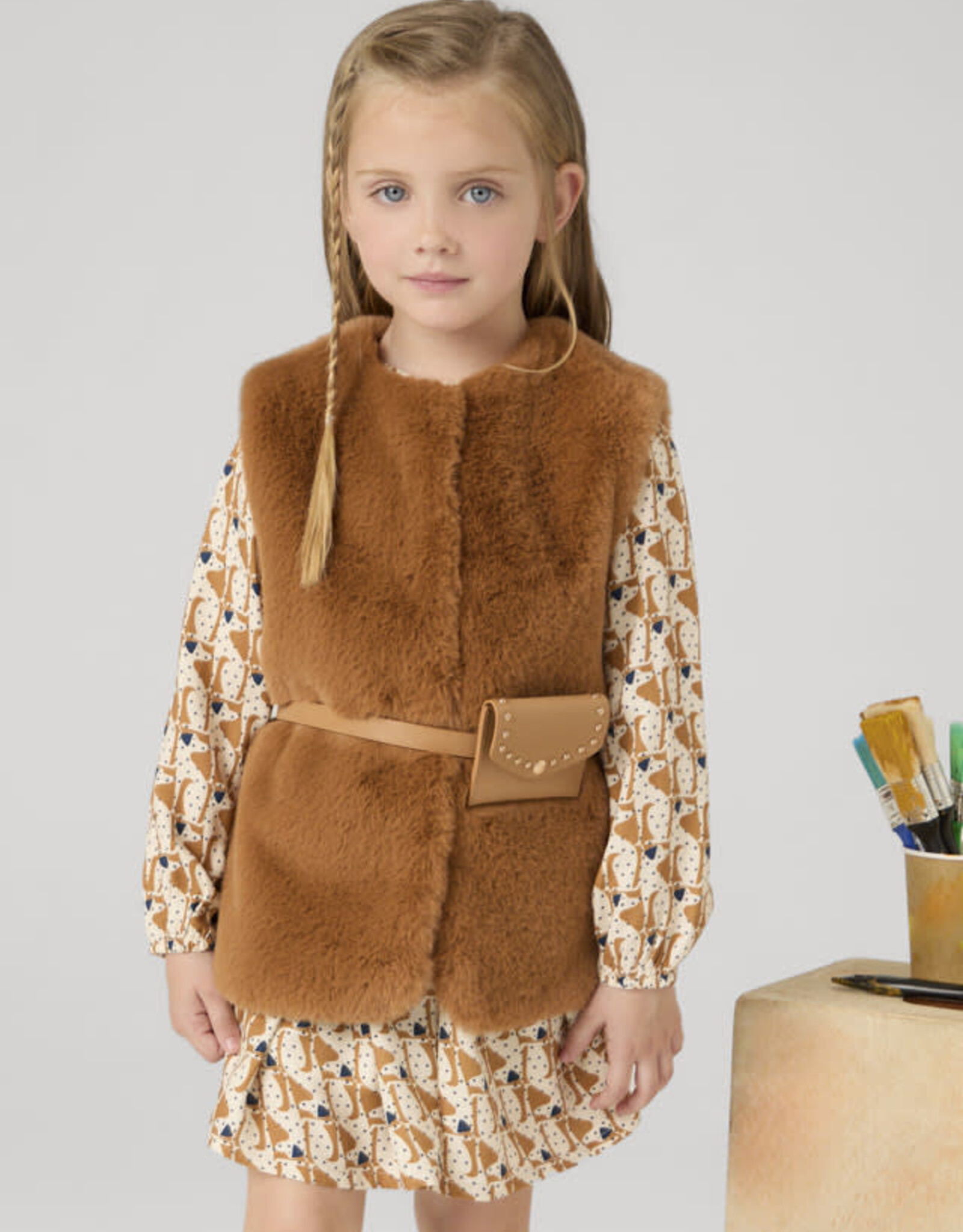 Mayoral Caramel Fur Vest with Belt