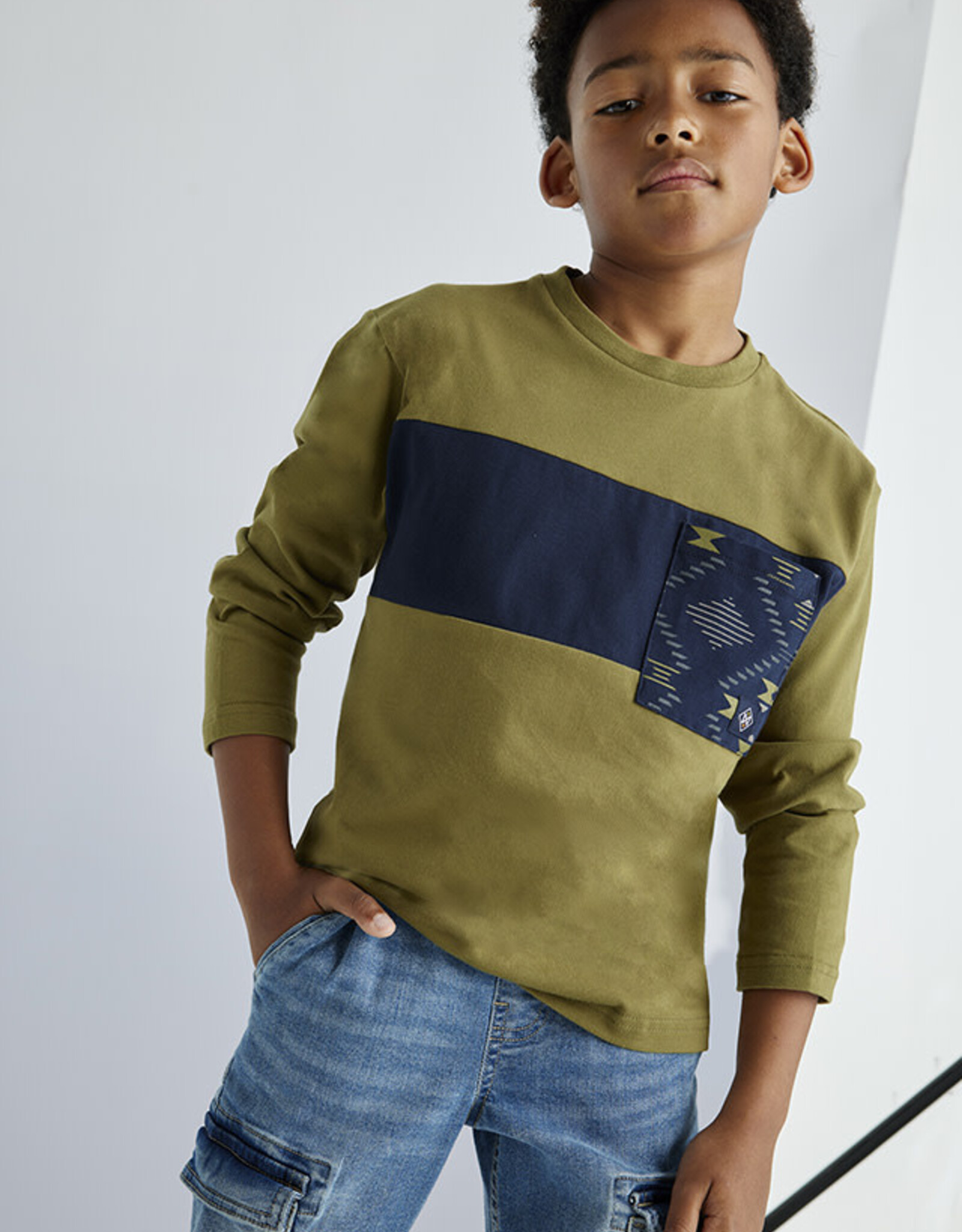 Mayoral Khaki Contrast Long Sleeve