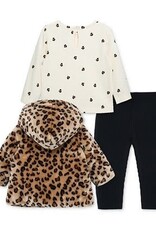 Little Me Leopard Print Faux Fur Jacket, Print T-Shirt & Leggings Set