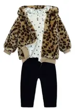 Little Me Leopard Print Faux Fur Jacket, Print T-Shirt & Leggings Set