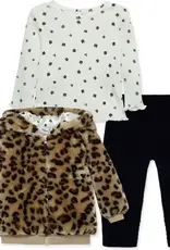 Little Me Leopard Print Faux Fur Jacket, Print T-Shirt & Leggings Set