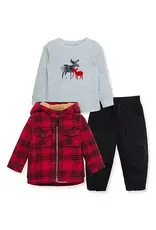 Little Me Plaid Zip-up Hooded Jacket, Long Sleeve Shirt & Joggers Set