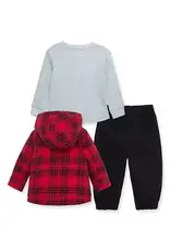 Little Me Plaid Zip-up Hooded Jacket, Long Sleeve Shirt & Joggers Set