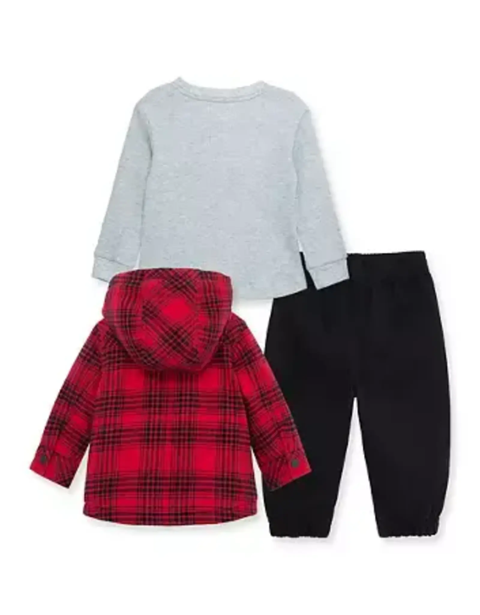 Little Me Plaid Zip-up Hooded Jacket, Long Sleeve Shirt & Joggers Set