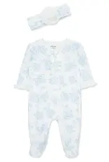 Little Me Blue Roses Zipper Footed One-Piece and Headband