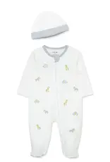 Little Me Safari Zipper Footed One-Piece & Hat