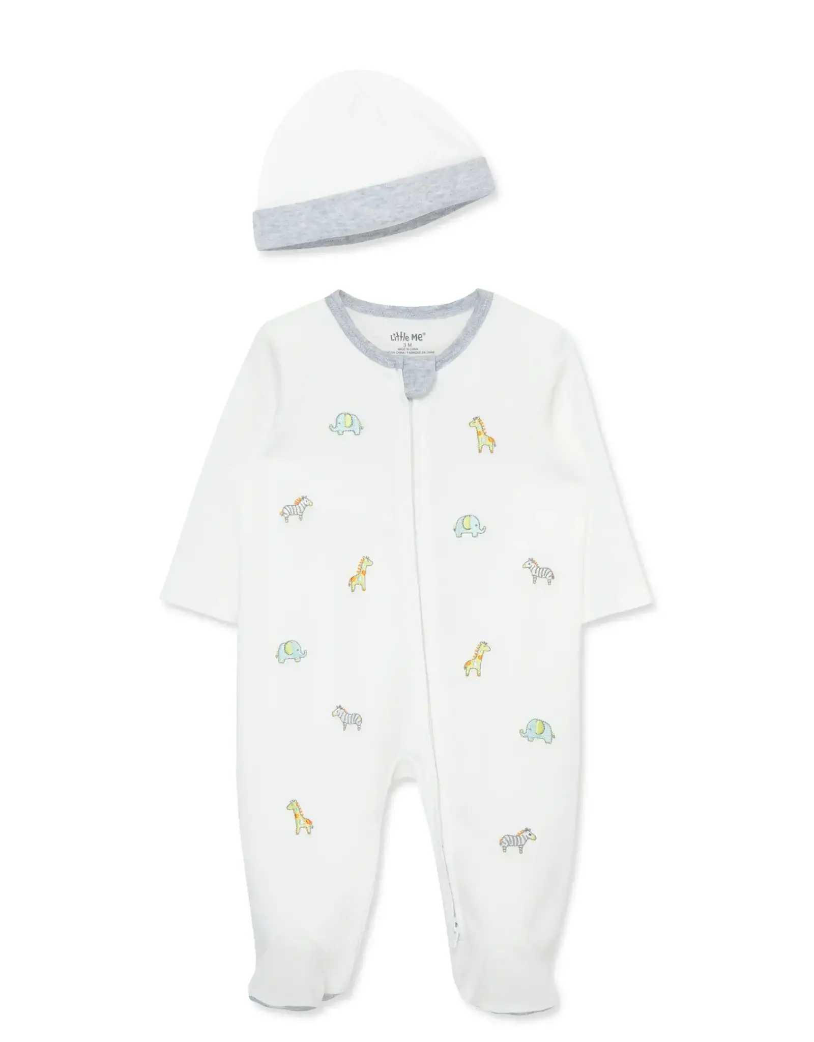 Little Me Safari Zipper Footed One-Piece & Hat