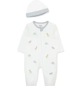 Little Me Safari Zipper Footed One-Piece & Hat