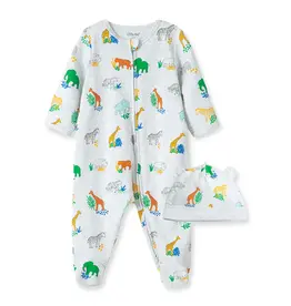 Little Me Bright Safari Zip Footie and Hat
