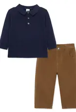 Little Me Textured Navy Sweater Polo Pant Set