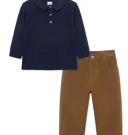 Little Me Textured Navy Sweater Polo Pant Set