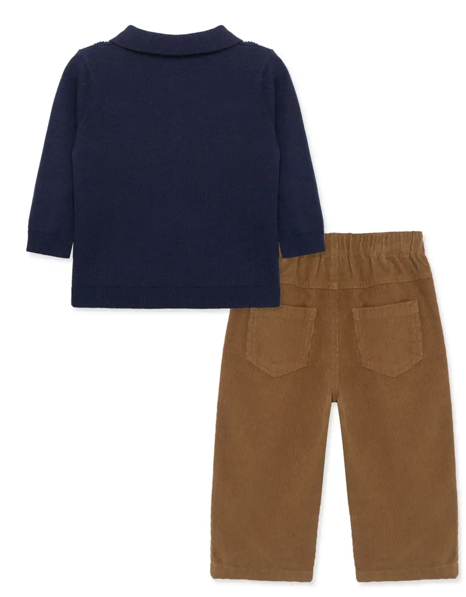 Little Me Textured Navy Sweater Polo Pant Set