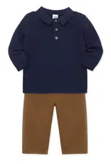 Little Me Textured Navy Sweater Polo Pant Set