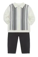 Little Me Grey Qtr Zip Polo Pant Set