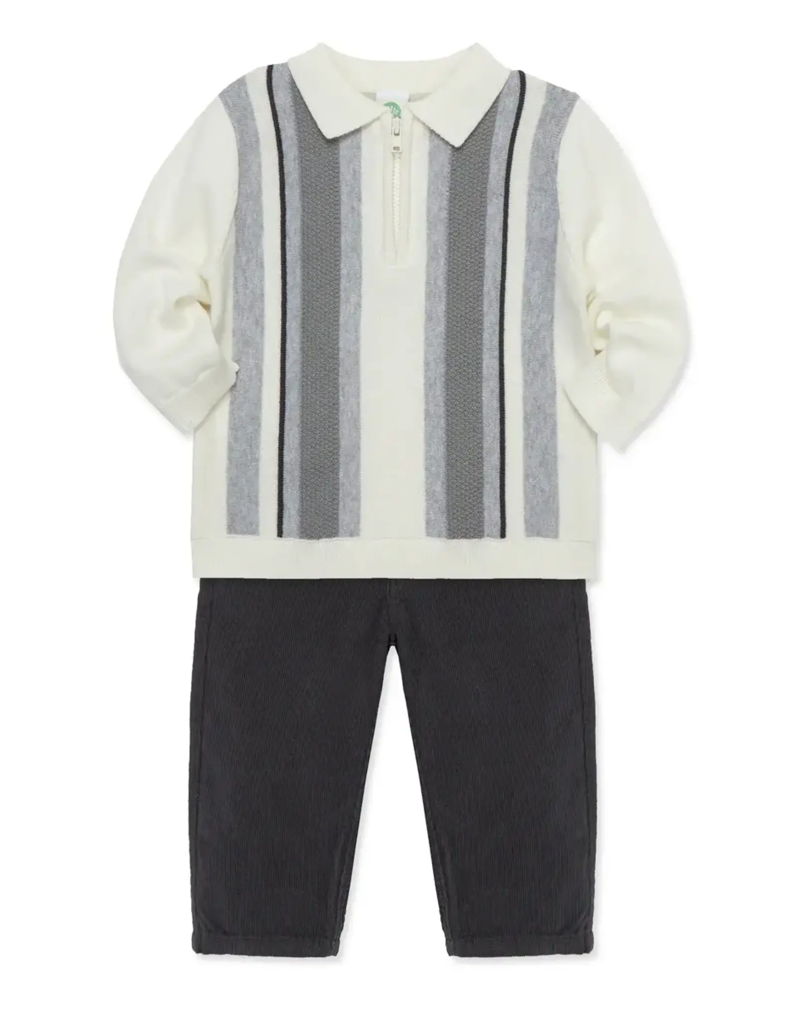 Little Me Grey Qtr Zip Polo Pant Set