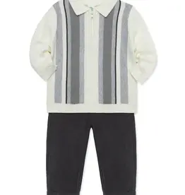 Little Me Grey Qtr Zip Polo Pant Set