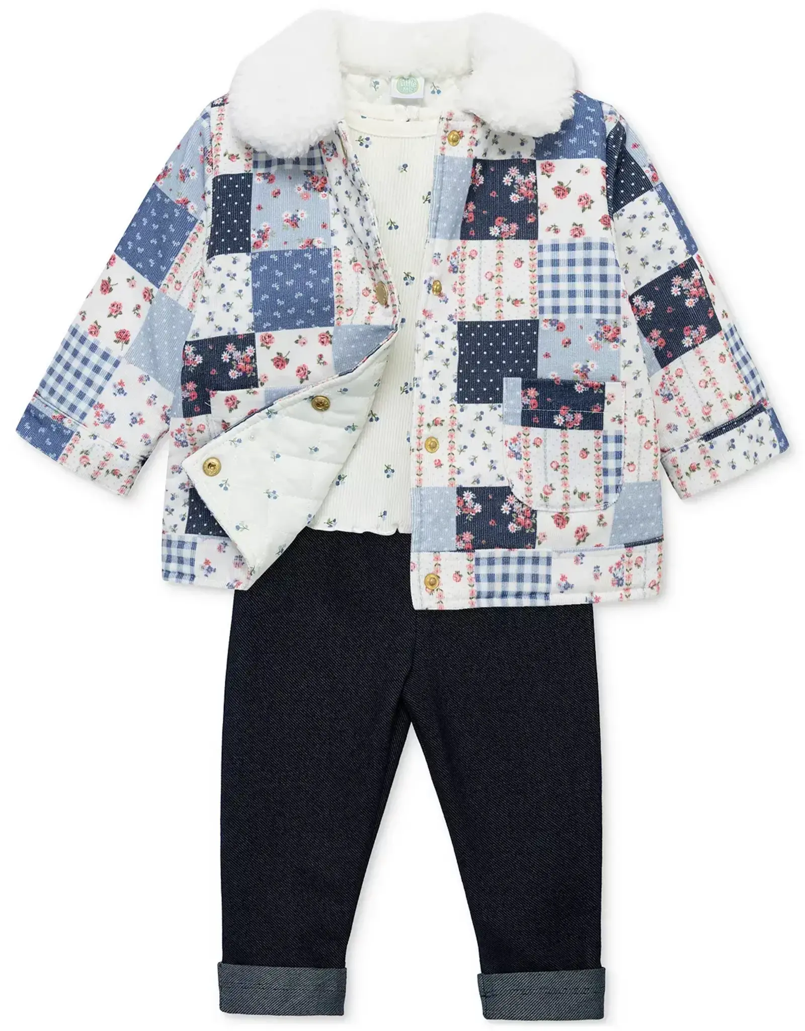 Little Me Blue/Pink Patchwork Jacket 3pc Set