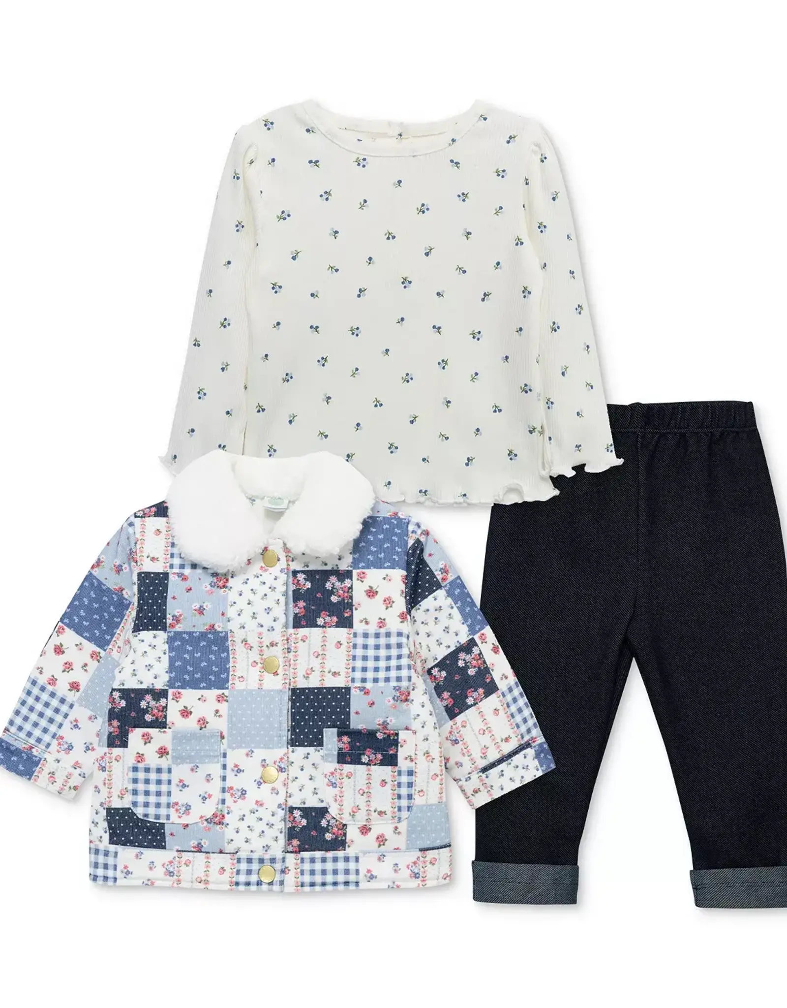 Little Me Blue/Pink Patchwork Jacket 3pc Set