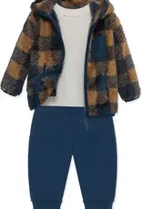 Little Me Blue Check Sherpa Jacket Set