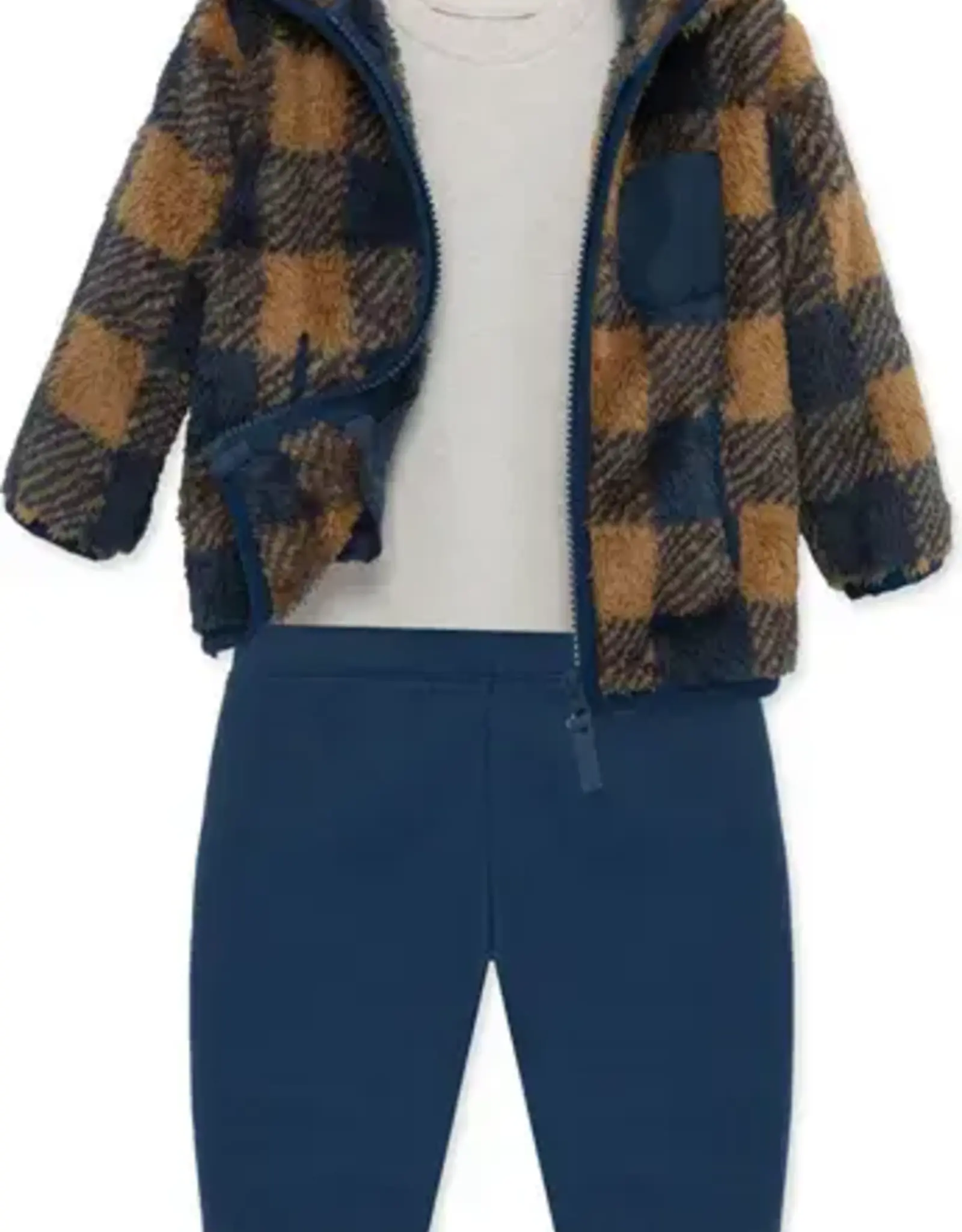 Little Me Blue Check Sherpa Jacket Set