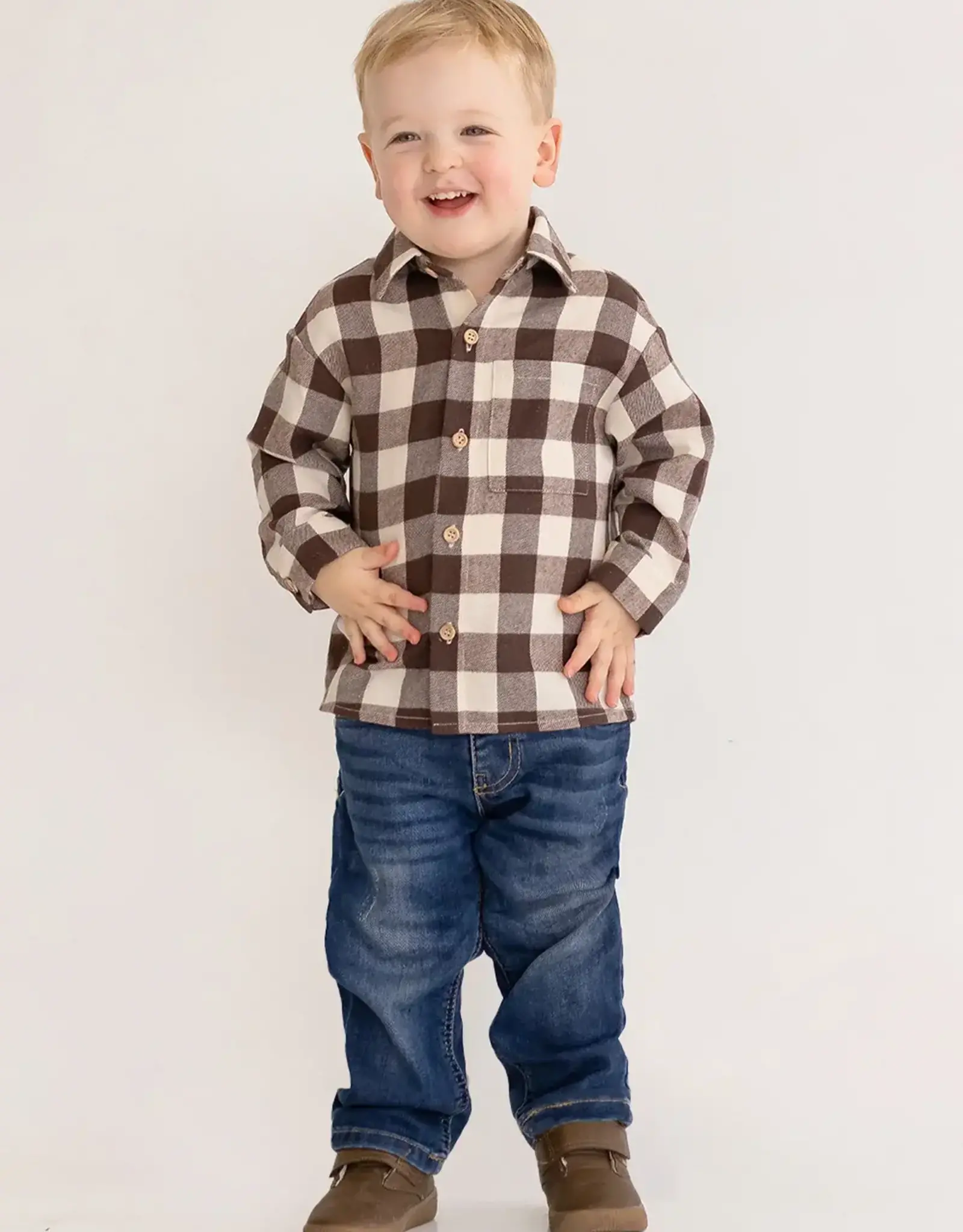 Beckett Bear S'mores Brown Check Flannel Shirt
