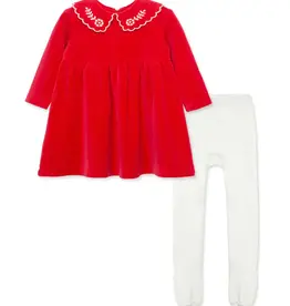 Little Me Embroidered Velour Dress Set