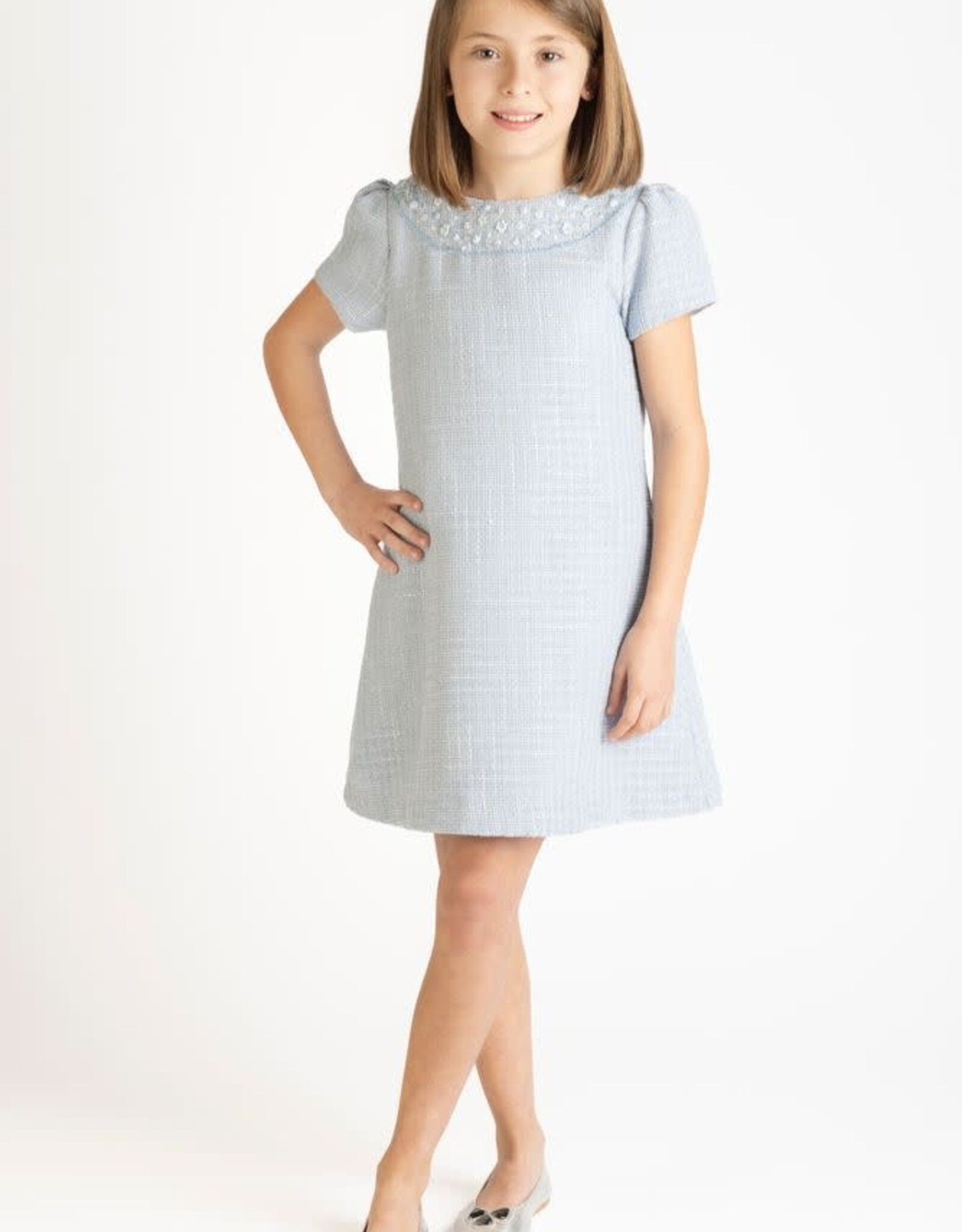 Casero Emb Blue Tweed Shift