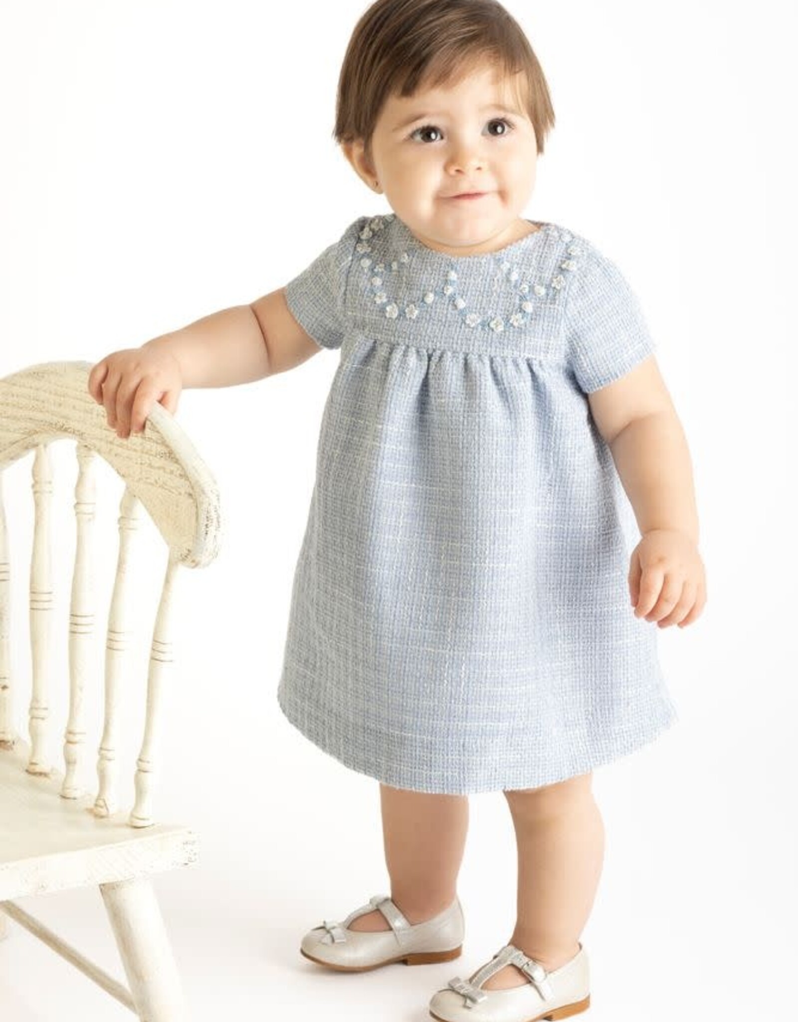 Casero Emb Blue Tweed Float Dress