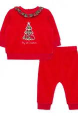 Little Me Plaid Tree Velour Pant Set