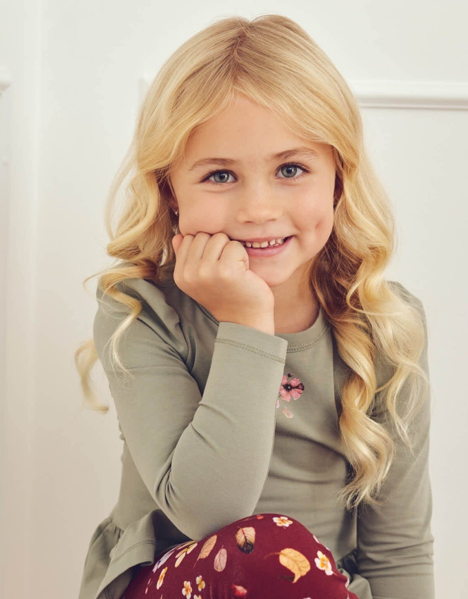 Green Cotton Dazzle print l/s T