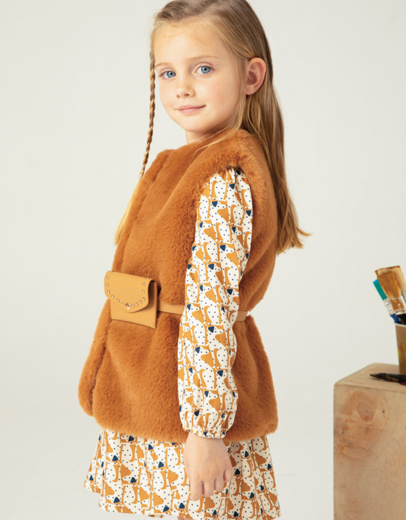 Mayoral Caramel Fur Vest with Belt