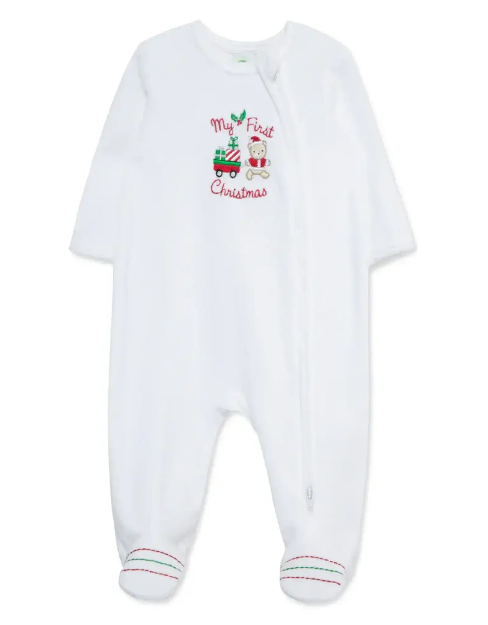 Little Me Holly Bear Velour 2-way Zip Footie