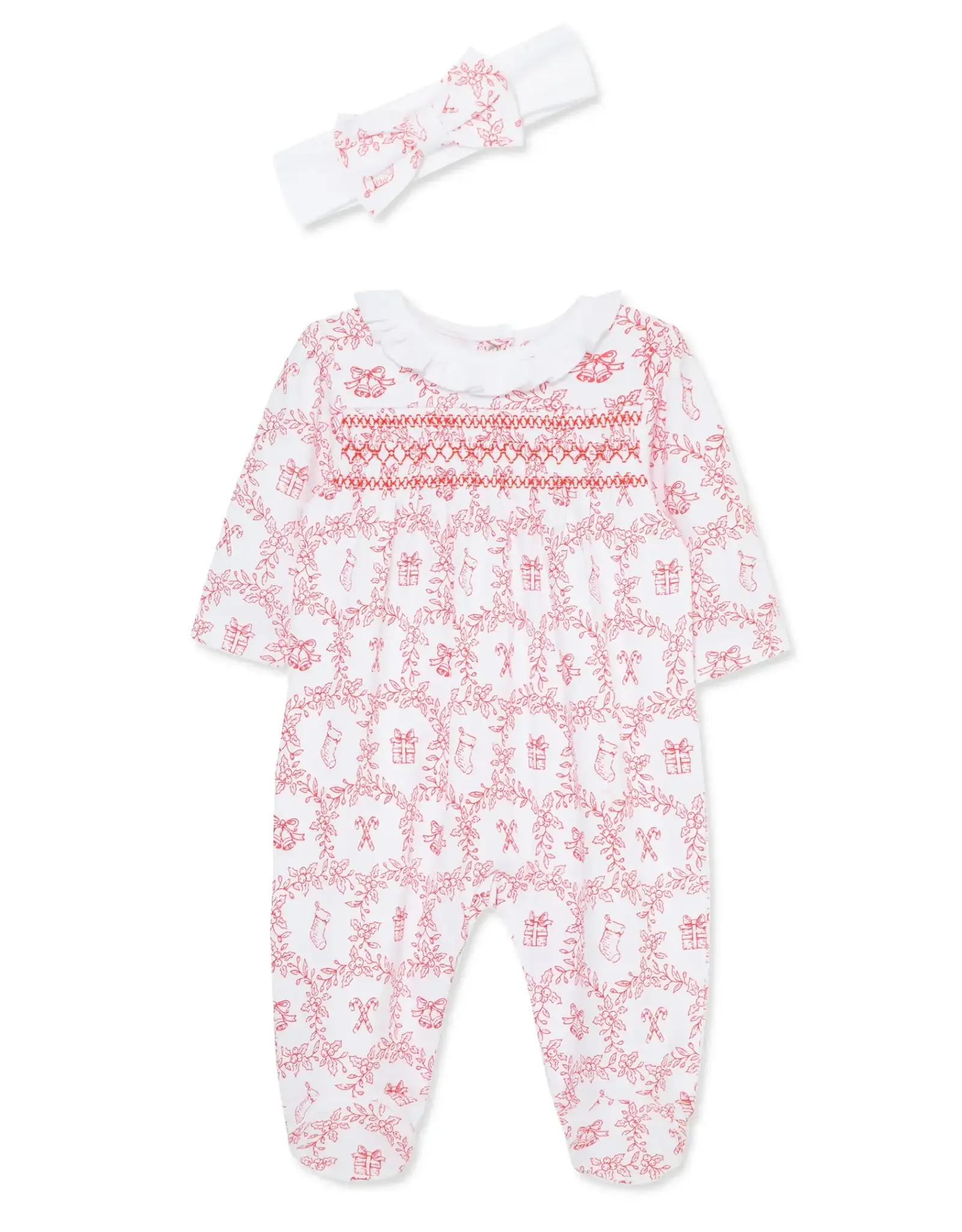 Little Me Festive Toile Footie & Headband