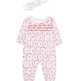Little Me Festive Toile Footie & Headband