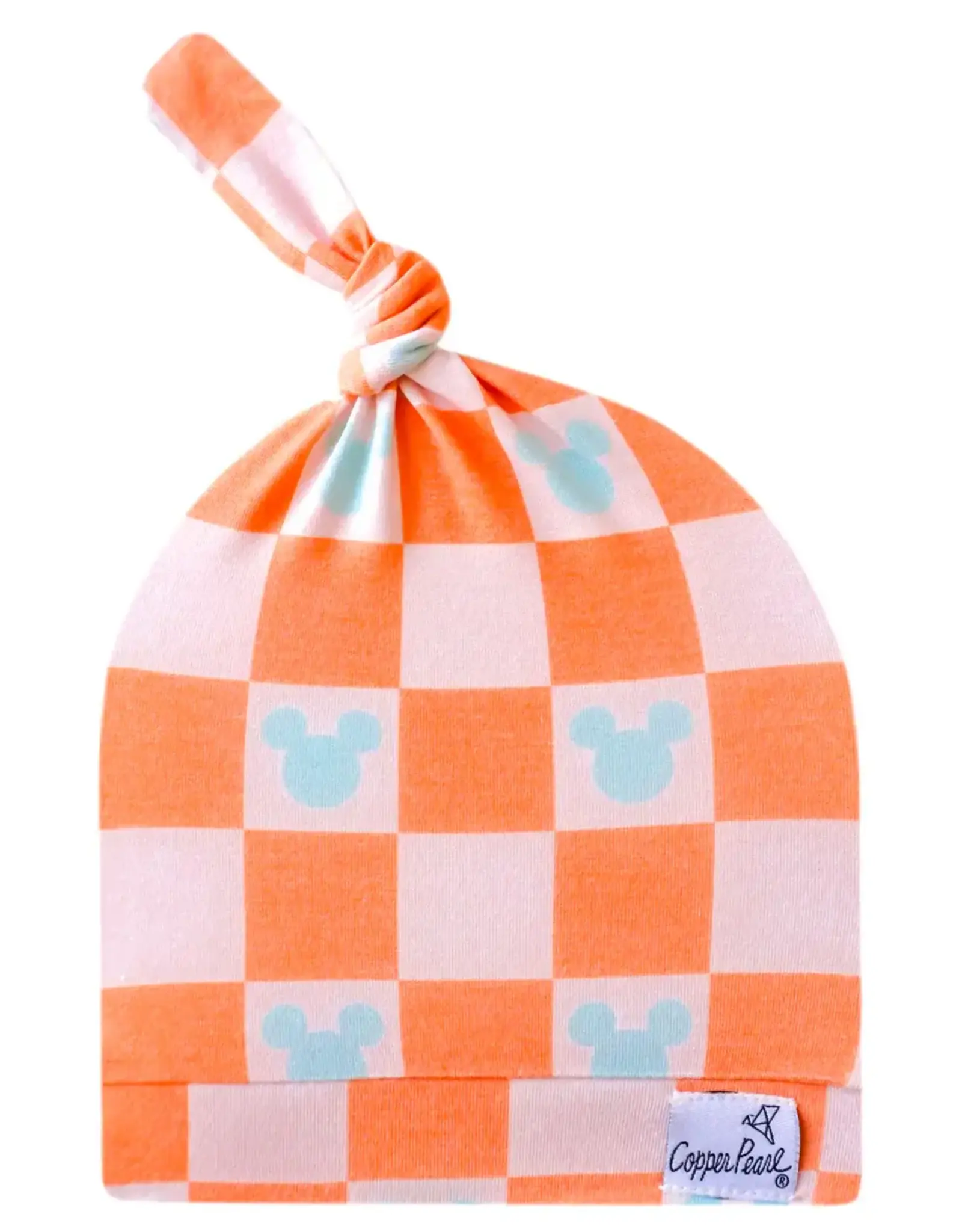 Copper Pearl Mickey Mouse Check Top Knot Hat 0-4m