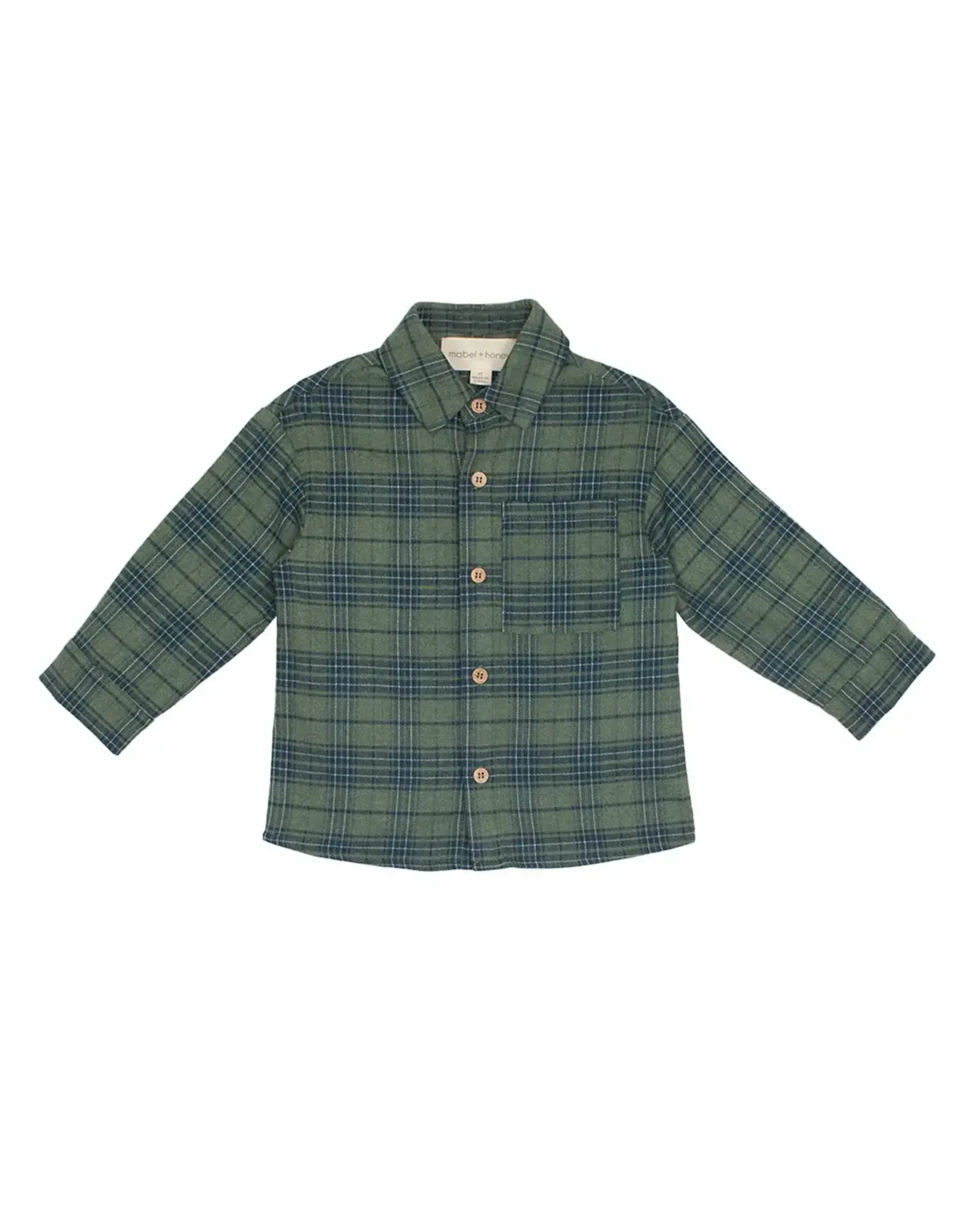Beckett Bear Cozy Creatures Green Flannel Shirt