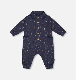 Deux Par Deux Blue Pine Baby Muslin Jumpsuit
